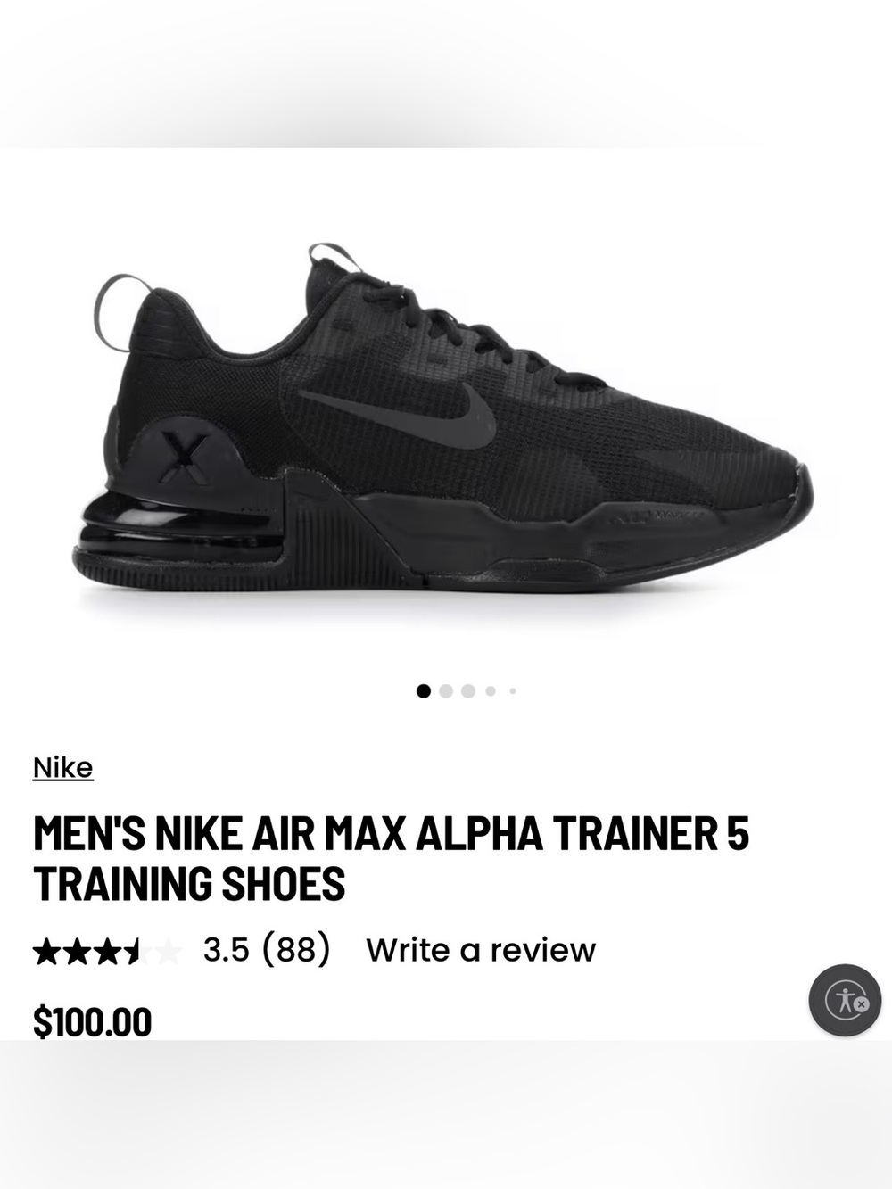 Nike Black Men's Air Max Alpha Trainer 5 Lightweight Training Sneakers. Size 9